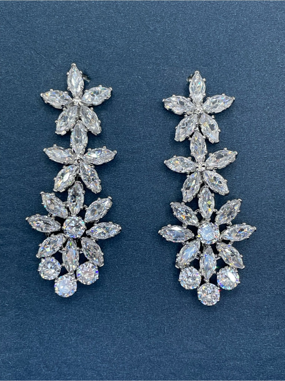Swarovski Crystal Elements White Swarovski Crystal Floral Dangle Earrings Bridal